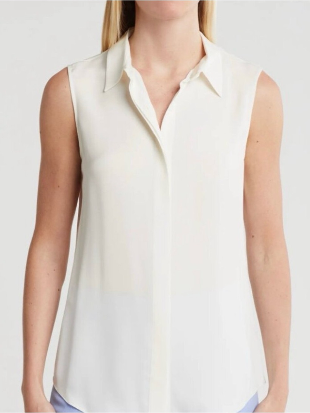 Theory Silk Sleeveless Button Down — Cream